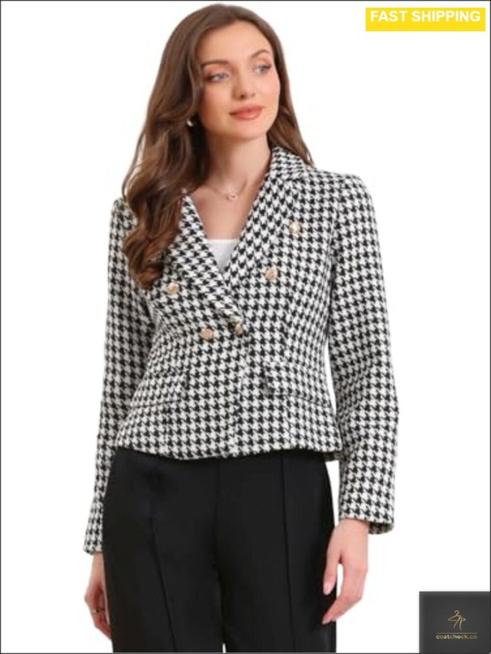 Houndstooth Cropped Blazer Business Casual Suit Jacket